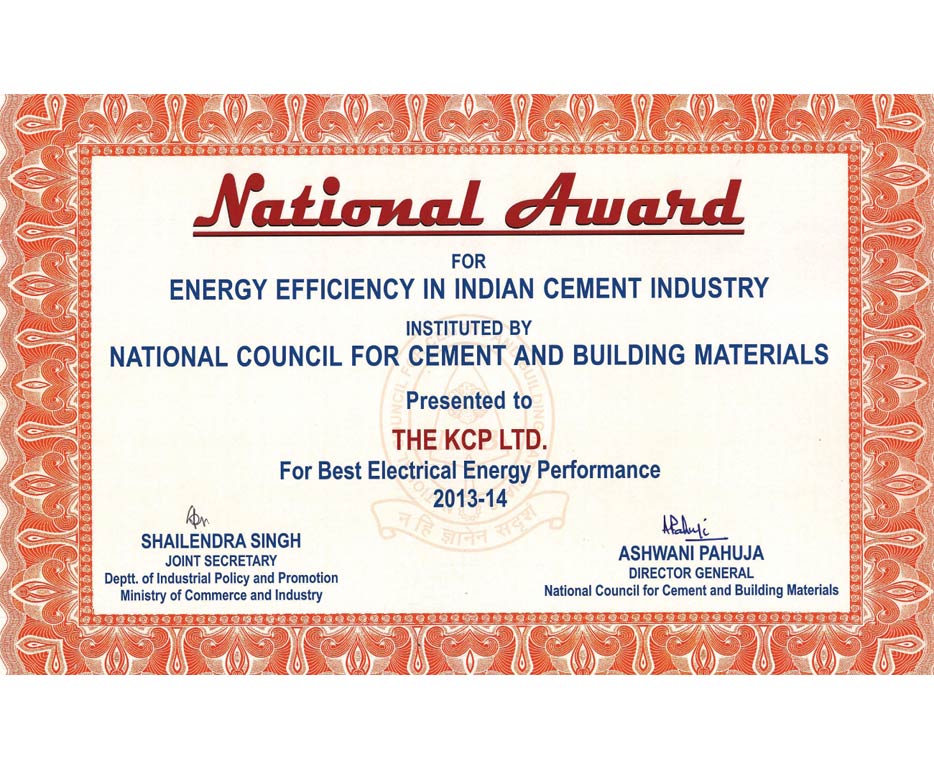NCB Best Electrical Energy Performance Award to Muktyala Cement Plant